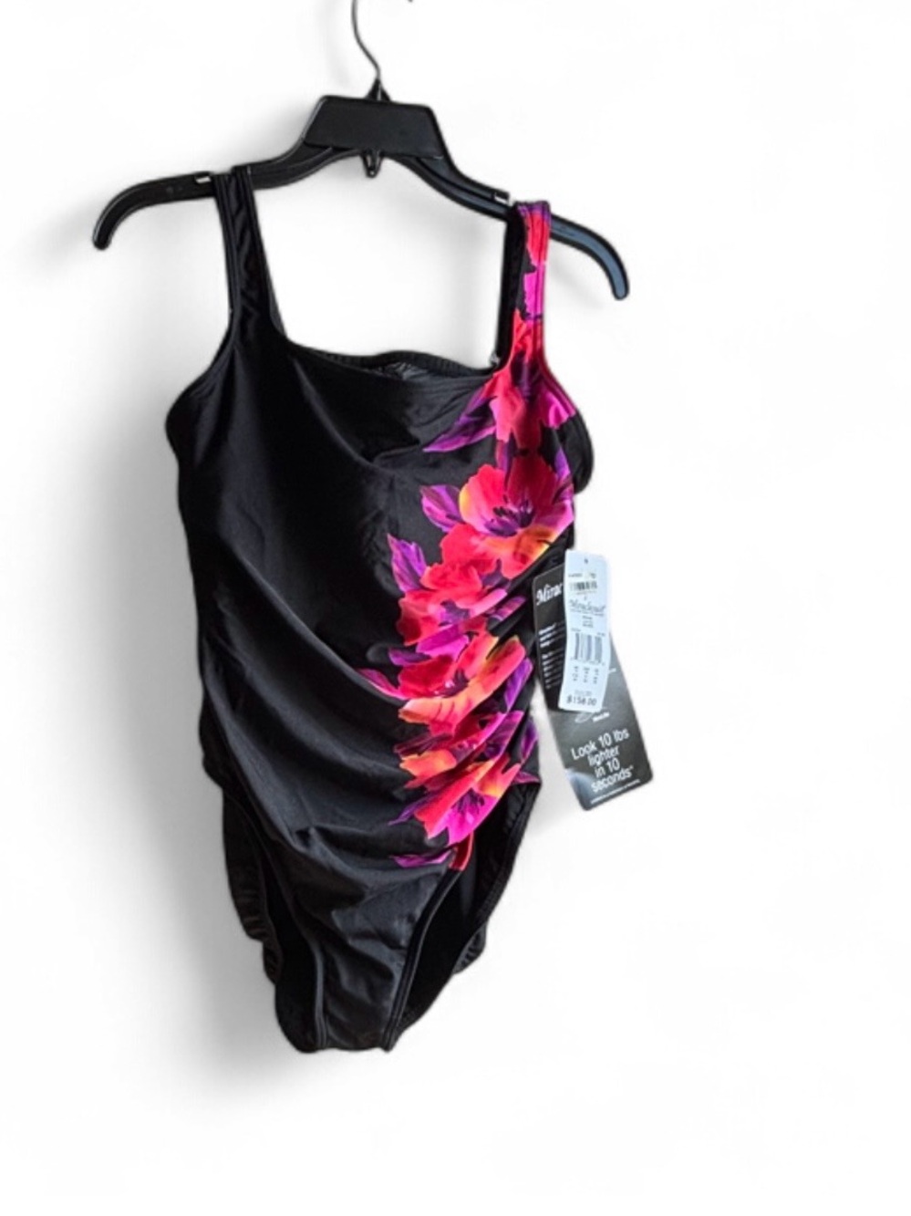 Miraclesuit Black One-Piece with Pink & Orange Floral Side Panel